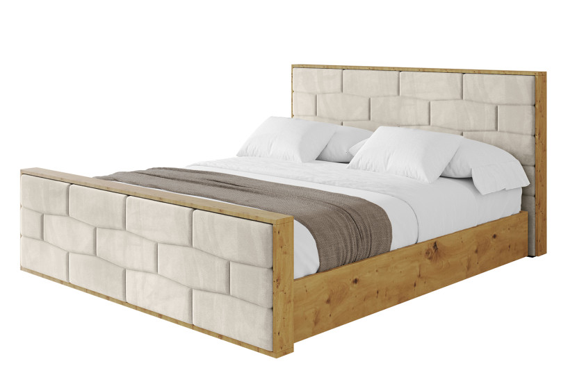 Łóżko tapicerowane bez materaca + pojemnik ENZO8-Z-200x200 cm Beżowy 839471