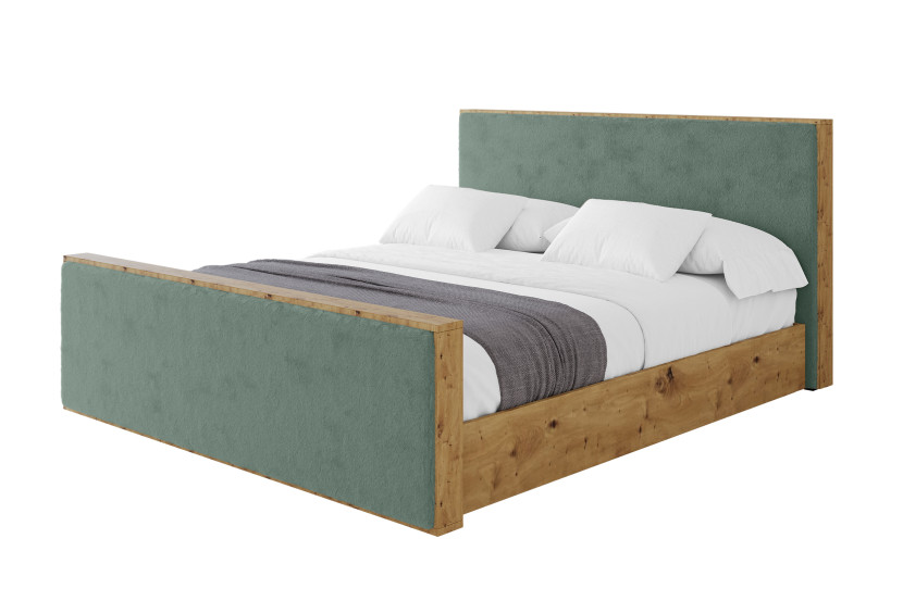 Łóżko tapicerowane bez materaca + pojemnik ENZO9-Z - 200x200 cm Zielony 966625