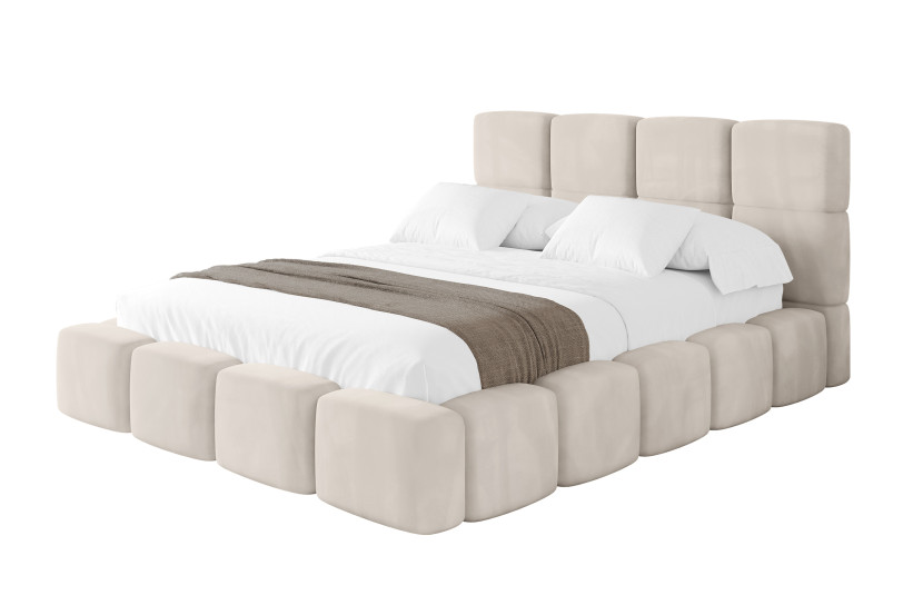 Łóżko tapicerowane bez materaca + pojemnik NATA - 120x200 cm Beżowy 1071006