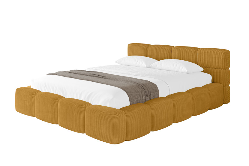 Łóżko tapicerowane bez materaca + pojemnik NATA-v1 - 140x200 cm Żółty 1070895