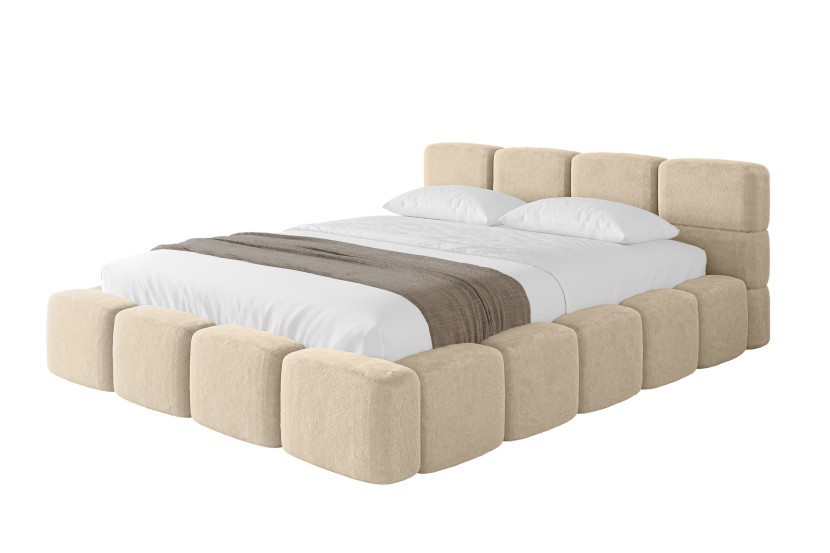 Łóżko tapicerowane bez materaca + pojemnik NATA-v1 - 180x200 cm Ecru 1071249