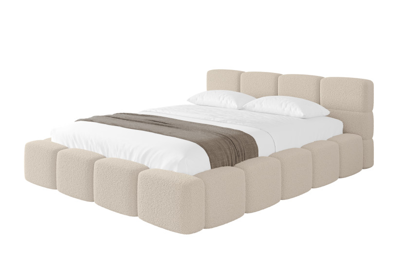 Łóżko tapicerowane bez materaca + pojemnik NATA-v1 - 200x200 cm Beżowy 1071358