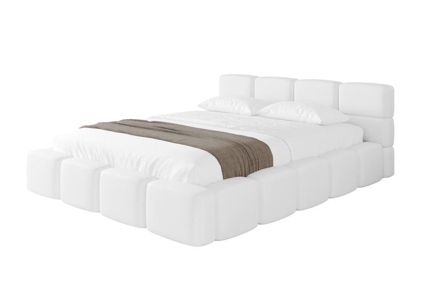 Łóżko tapicerowane bez materaca + pojemnik NATA-v1 - 200x200 cm Biały 1071347
