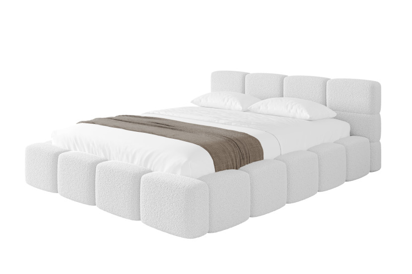 Łóżko tapicerowane bez materaca + pojemnik NATA-v1 - 200x200 cm Biały 1070885