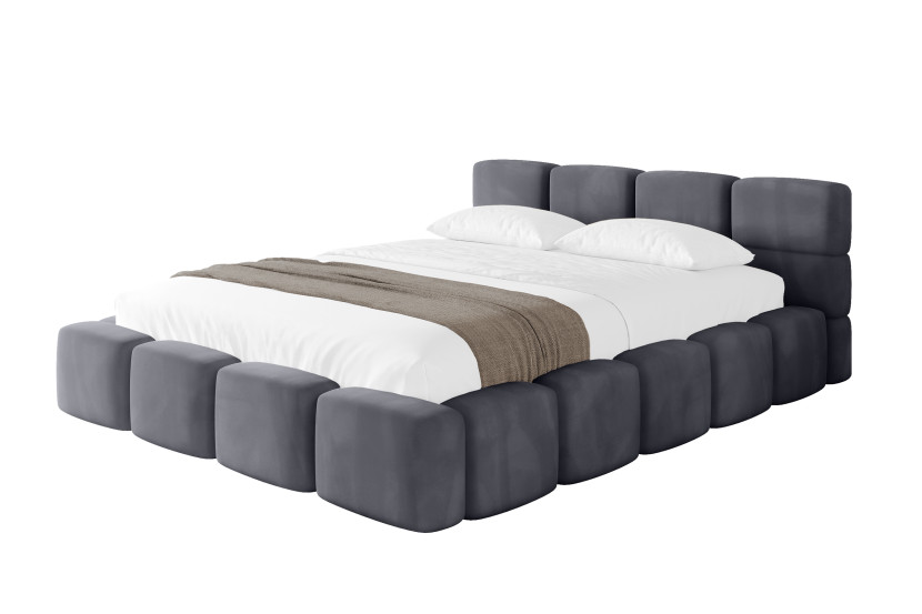 Łóżko tapicerowane bez materaca + pojemnik NATA-v1 - 200x200 cm Szary 1070950