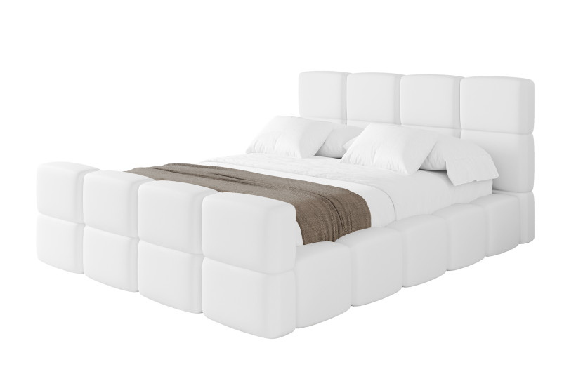 Łóżko tapicerowane bez materaca + pojemnik NATA-Z - 200x200 cm Biały 1071144
