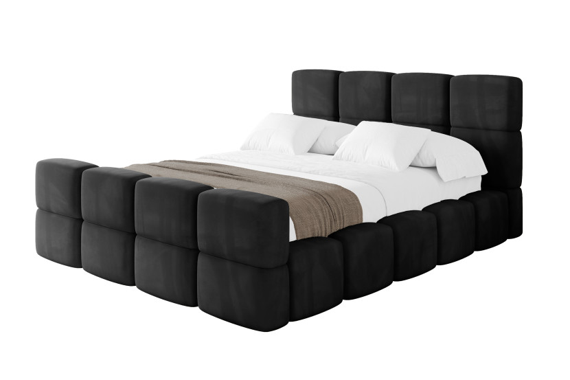 Łóżko tapicerowane bez materaca + pojemnik NATA-Z - 200x200 cm Czarny 1071028