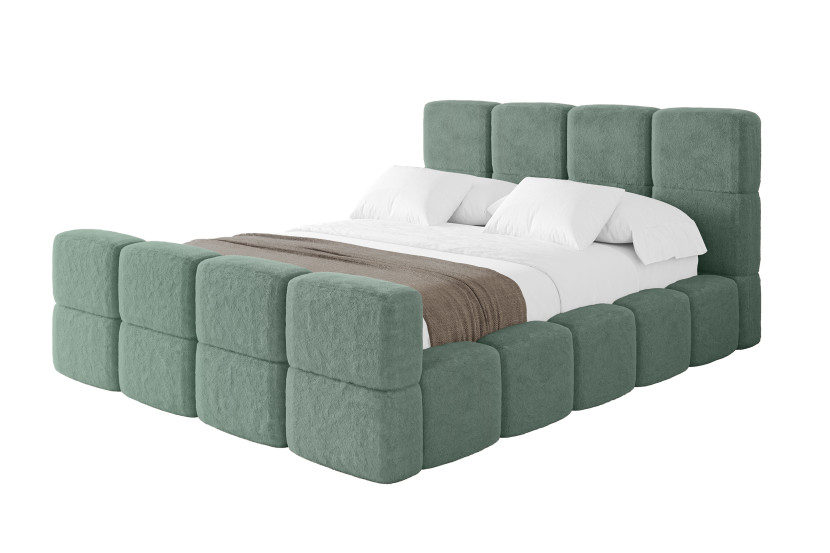 Łóżko tapicerowane bez materaca + pojemnik NATA-Z - 200x200 cm Zielony 1071364