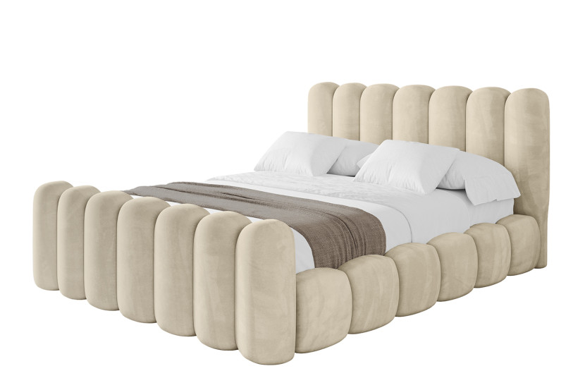 Łóżko tapicerowane bez materaca + pojemnik SENA-Z - 200x200 cm Beżowy 786310