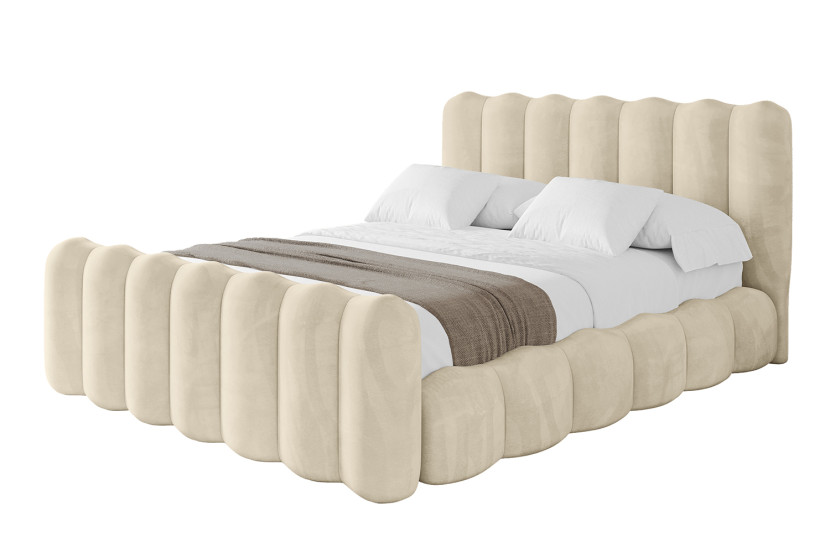 Łóżko tapicerowane bez materaca + pojemnik SORA-Z - 200x200 cm Beżowy 880160