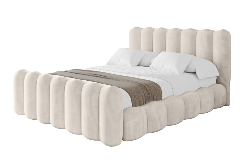 Łóżko tapicerowane bez materaca + pojemnik SORA-Z - 200x200 cm Beżowy 881629