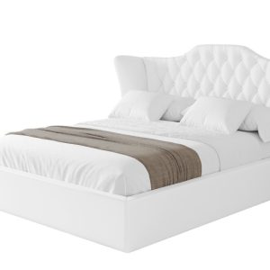 Łóżko tapicerowane bez materaca + pojemnik ZORA – 160×200 cm Biały 863023 Łóżko tapicerowane bez materaca + pojemnik ZORA – 160×200 cm Biały 863023