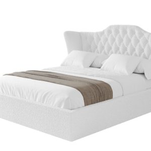 Łóżko tapicerowane bez materaca + pojemnik ZORA – 160×200 cm Biały 862195 Łóżko tapicerowane bez materaca + pojemnik ZORA – 160×200 cm Biały 862195