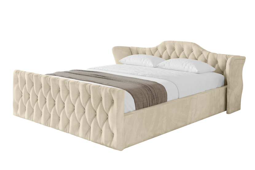 Łóżko tapicerowane bez materaca + pojemnik ZORA-v1-Z-200x200 cm Beżowy 862556