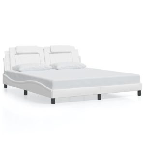 Łóżko Tapicerowane Białe Ekoskóra Rama Łóżka Ze Stelażem 180×200 cm 820573 Łóżko Tapicerowane Białe Ekoskóra Rama Łóżka Ze Stelażem 180×200 cm 820573