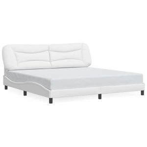Łóżko Tapicerowane Białe Ekoskóra Rama Łóżka Ze Stelażem 200×200 cm 821224 Łóżko Tapicerowane Białe Ekoskóra Rama Łóżka Ze Stelażem 200×200 cm 821224