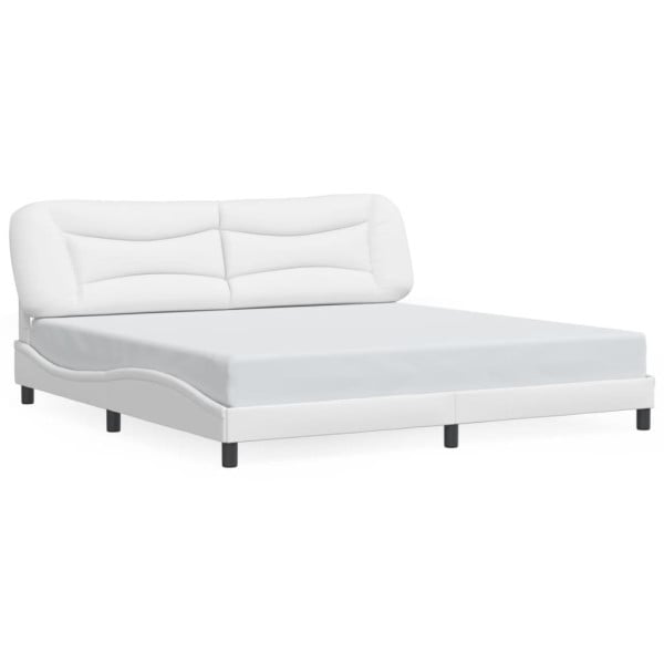 Łóżko Tapicerowane Białe Ekoskóra Rama Łóżka Ze Stelażem 200x200 cm 821224