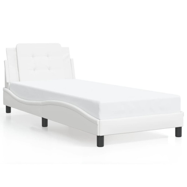 Łóżko Tapicerowane Białe Ekoskóra Rama Łóżka Ze Stelażem 80x200 cm 820528