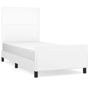 Łóżko Tapicerowane Białe Ekoskóra Rama Łóżka Ze Stelażem 90×190 cm 707653 Łóżko Tapicerowane Białe Ekoskóra Rama Łóżka Ze Stelażem 90×190 cm 707653
