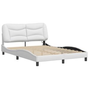 Łóżko Tapicerowane Białe Ekoskóra Rama Łóżka Ze Stelażem LED 120×200 cm 820996 Łóżko Tapicerowane Białe Ekoskóra Rama Łóżka Ze Stelażem LED 120×200 cm 820996