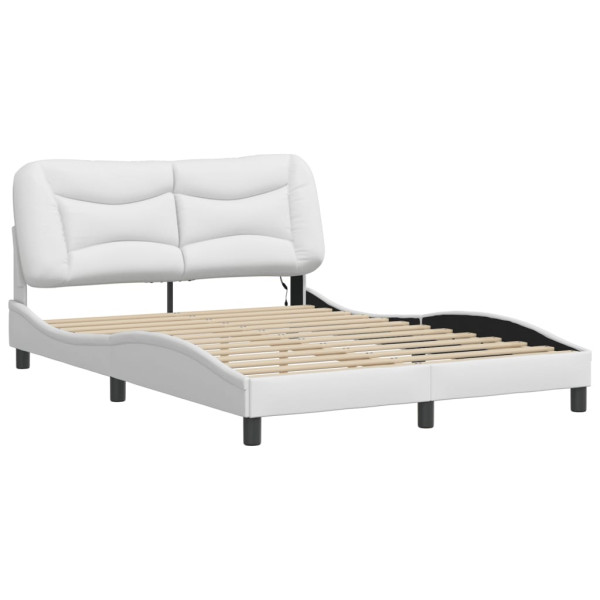 Łóżko Tapicerowane Białe Ekoskóra Rama Łóżka Ze Stelażem LED 120x200 cm 820996