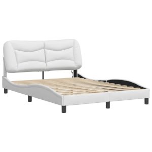 Łóżko Tapicerowane Białe Ekoskóra Rama Łóżka Ze Stelażem LED 140×200 cm 705830 Łóżko Tapicerowane Białe Ekoskóra Rama Łóżka Ze Stelażem LED 140×200 cm 705830