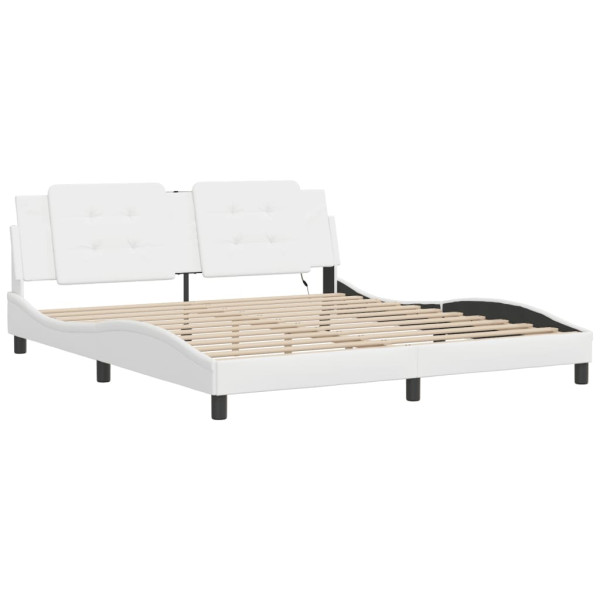 Łóżko Tapicerowane Białe Ekoskóra Rama Łóżka Ze Stelażem LED 180x200 cm 821291