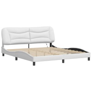 Łóżko Tapicerowane Białe Ekoskóra Rama Łóżka Ze Stelażem LED 180×200 cm 821375 Łóżko Tapicerowane Białe Ekoskóra Rama Łóżka Ze Stelażem LED 180×200 cm 821375
