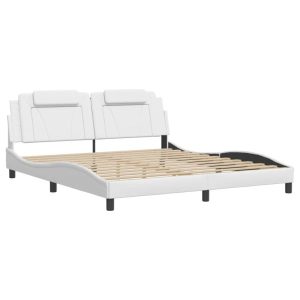 Łóżko Tapicerowane Białe Ekoskóra Rama Łóżka Ze Stelażem LED 180×200 cm 821041 Łóżko Tapicerowane Białe Ekoskóra Rama Łóżka Ze Stelażem LED 180×200 cm 821041
