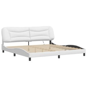 Łóżko Tapicerowane Białe Ekoskóra Rama Łóżka Ze Stelażem LED 200×200 cm 821233 Łóżko Tapicerowane Białe Ekoskóra Rama Łóżka Ze Stelażem LED 200×200 cm 821233