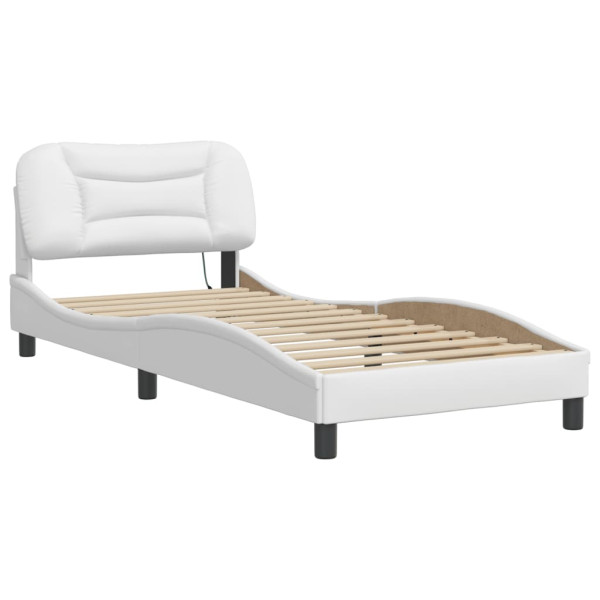 Łóżko Tapicerowane Białe Ekoskóra Rama Łóżka Ze Stelażem LED 80x200 cm 821374