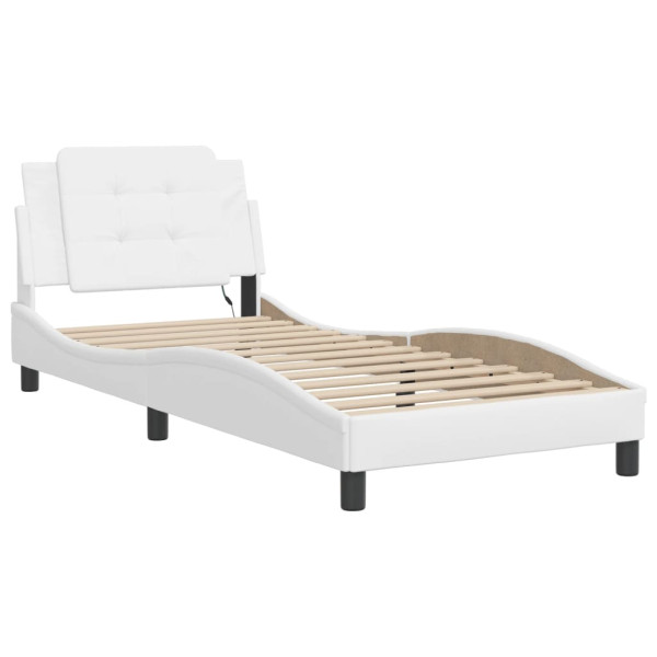Łóżko Tapicerowane Białe Ekoskóra Rama Łóżka Ze Stelażem LED 80x200 cm 821004