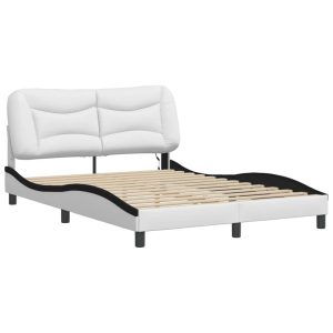 Łóżko Tapicerowane Biało-Czarne Ekoskóra Rama Łóżka Ze Stelażem 140×190 cm 821002 Łóżko Tapicerowane Biało-Czarne Ekoskóra Rama Łóżka Ze Stelażem 140×190 cm 821002