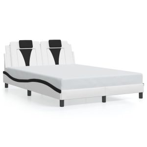 Łóżko Tapicerowane Biało-Czarne Ekoskóra Rama Łóżka Ze Stelażem 140×190 cm 820655 Łóżko Tapicerowane Biało-Czarne Ekoskóra Rama Łóżka Ze Stelażem 140×190 cm 820655