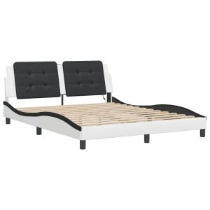 Łóżko Tapicerowane Biało-Czarne Ekoskóra Rama Łóżka Ze Stelażem 160×200 cm 821235 Łóżko Tapicerowane Biało-Czarne Ekoskóra Rama Łóżka Ze Stelażem 160×200 cm 821235