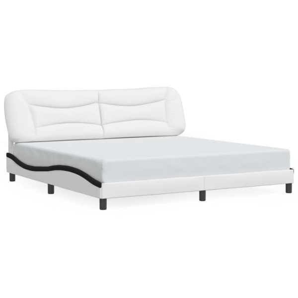Łóżko Tapicerowane Biało-Czarne Ekoskóra Rama Łóżka Ze Stelażem 200x200 cm 821016