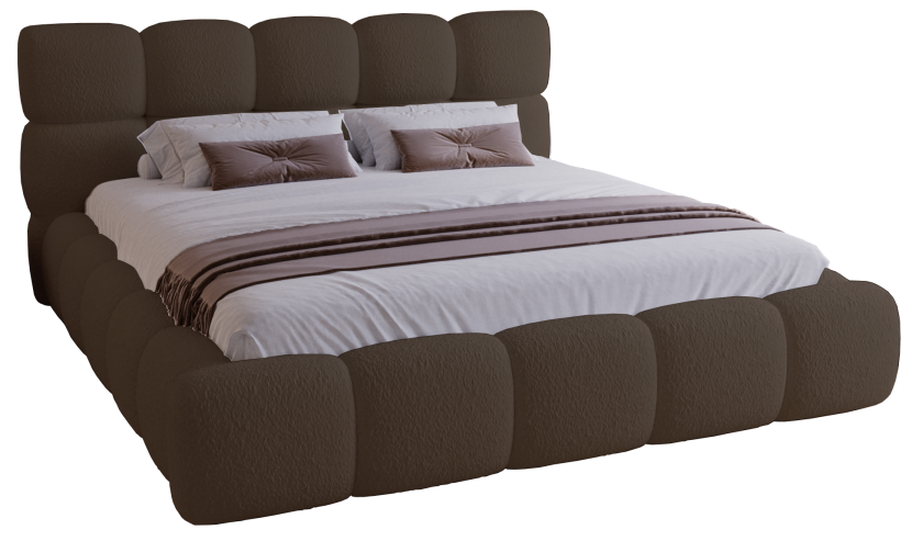 Łóżko tapicerowane boucle 140x200 Lucca, stelaż metalowy - Brązowy 1053148