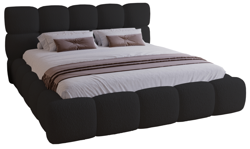 Łóżko tapicerowane boucle 200x200 Lucca z pojemnikiem - Czarny 1052170